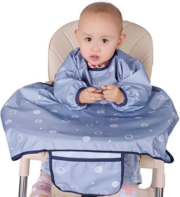 MOTEERLLU Coverall Baby Feeding Bib for Eating,Long Sleeves Bib Attaches to Highchair and Table,Weaning Bibs