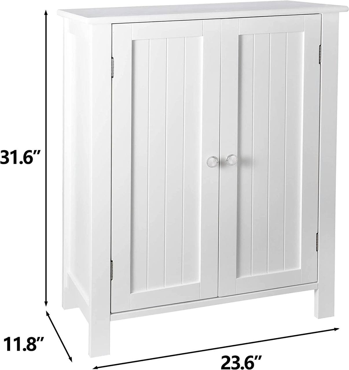 ZENY Bathroom Floor Storage Cabinet with Double Door + Adjustable Shelf， Wooden Organizer Cabinet for Living Room， Bathroom， Bedroom， Modern Home Furniture， White