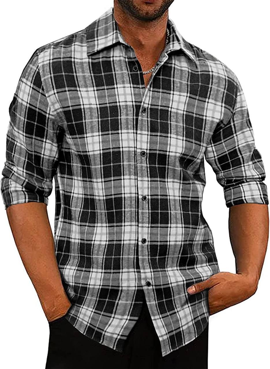 JMIERR Mens Long Sleeve Button-Down Plaid Shirts Casual Cotton Flannel Shirt