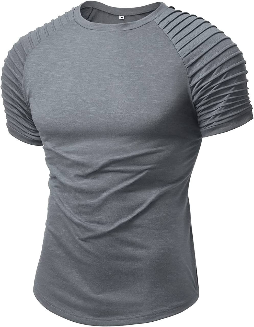 NITAGUT Men's Muscle Workout T-Shirt Pleated Raglan Short Sleeve Gym Athletic Fashion Tee Top
