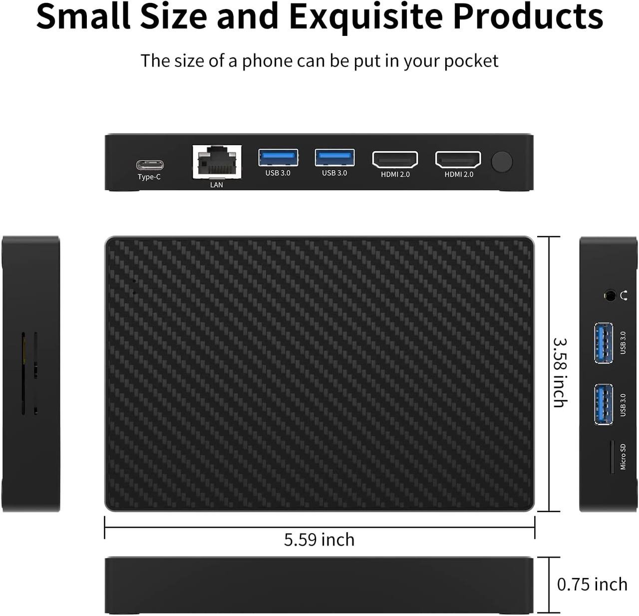 Windows Mini PC HIGOLEPC, Celeron Intel J4125 Mini Computers 8GB DDR4 128GB eMMC Fanless Mini PC Support Dual HDMI 4K, WiFi 6.0, BT 5.2 Home/Business Mini pc Windows 11