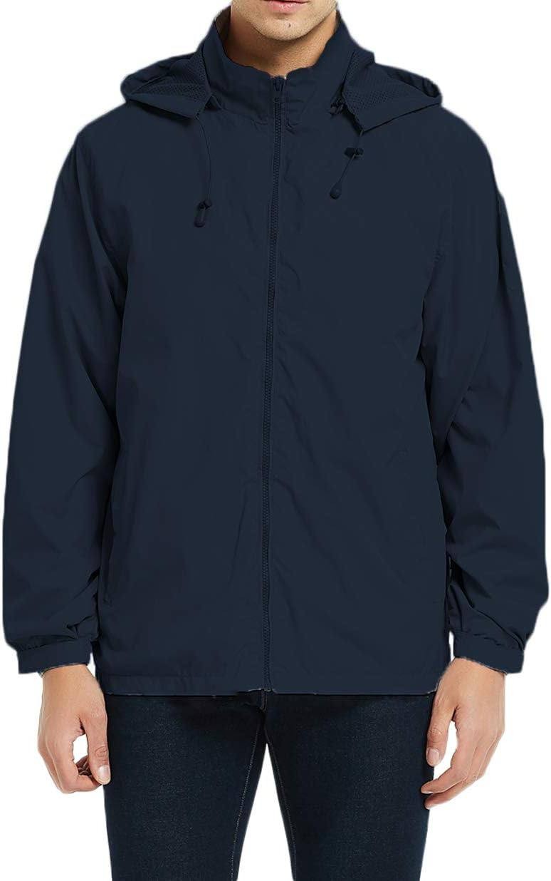Mens Lightweight Windbreaker Waterproof Rain Jacket with Removable Hood
