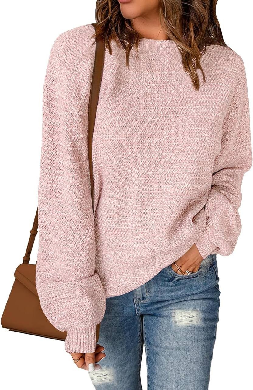 Sucolan Oversized Sweaters for Women Heathered Long Sleeve Crew Neck Pullover Knit Sweater Casual Fall Tops 2023 Fashion