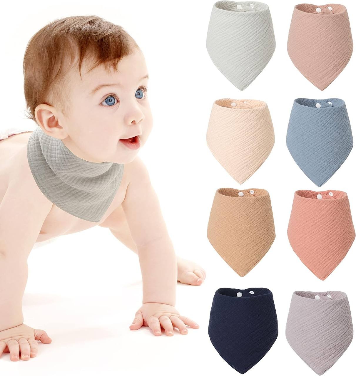 Rapotti Baby Drool Bibs Cotton for Boys and Girls Solid Colors 8 Pack Baby Bids Set for Teething and Drooling