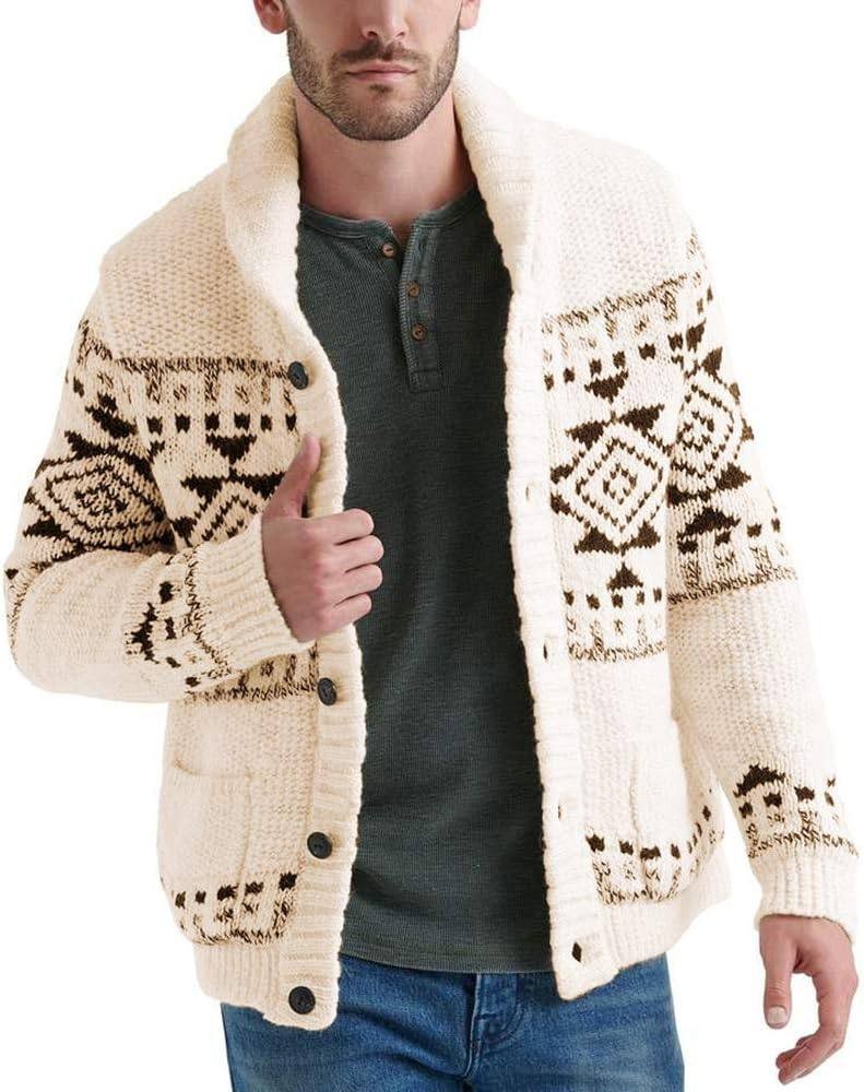 Esobo Men's Shawl Collar Cardigan Sweater Multi-Color Button Down Knitted Sweaters with Pockets