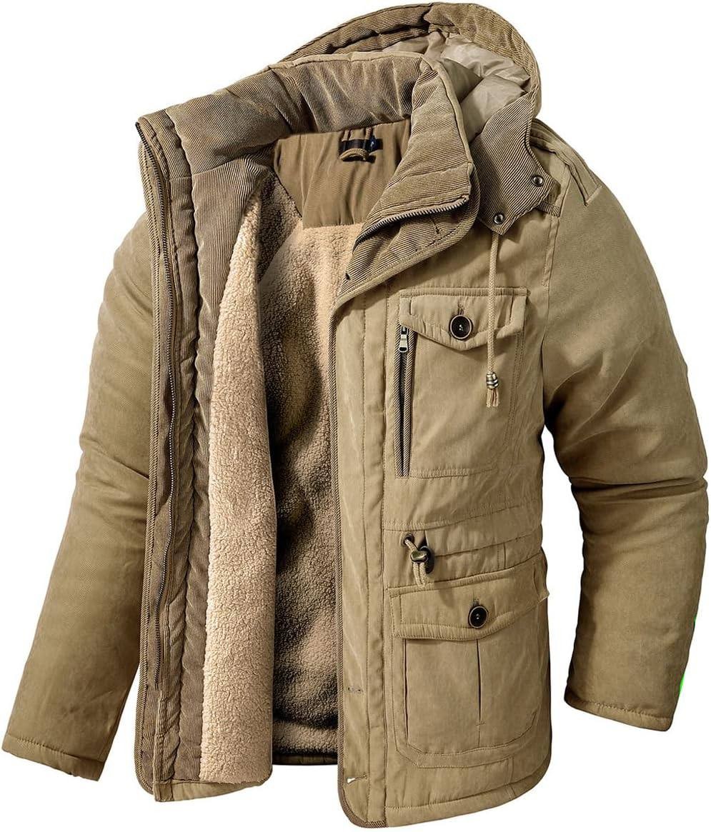 Mr.Stream Men's Winter Hooded Jacket Windproof Sherpa Lined Fleece Windbreaker Coat Outerwear Warm Parka