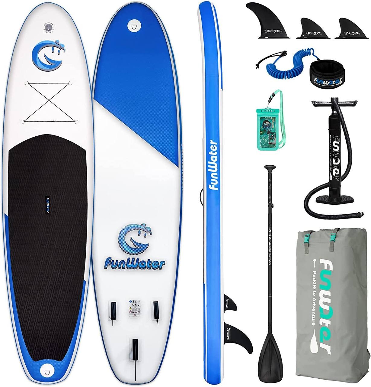 FunWater Stand Up Paddle Board 11'x33''x6'' Ultra-Light (20.4lbs) Inflatable Paddleboard with ISUP Accessories,Three Fins ,Adjustable Paddle, Pump,Backpack, Leash, Waterproof Phone Bag