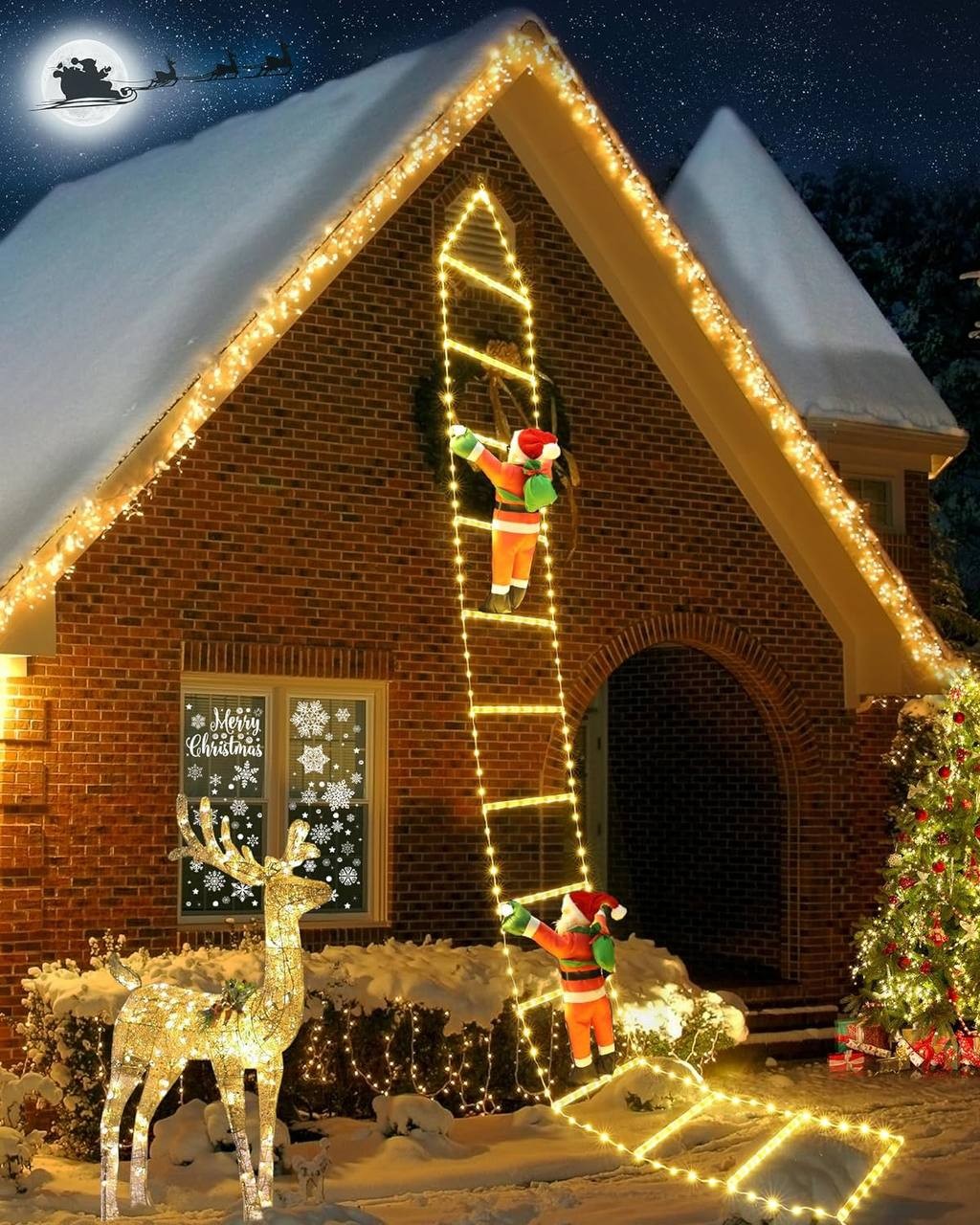 Christmas Decorations Lights Outdoor, 9.8ft Christmas Ladder Lights with Timer, 8 Modes, Patent Design LED Christmas Lights for Wall, Home, Garden, Xmas Party Indoor Outdoor Decorations (Warm White)