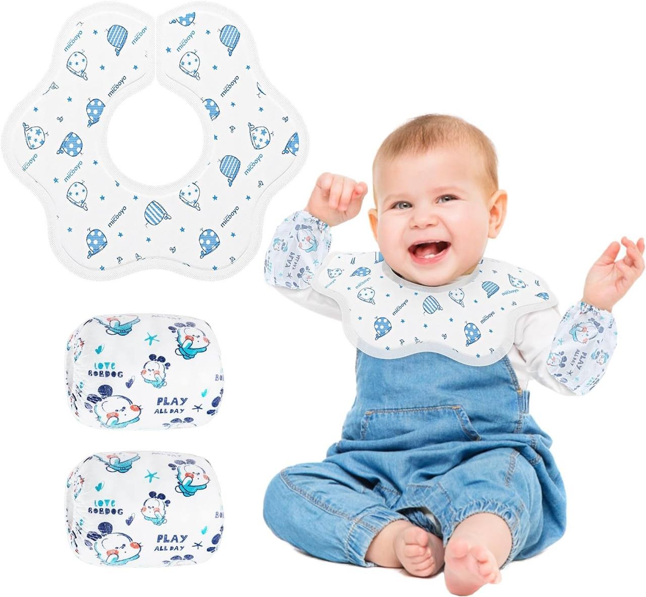 Joyshare 360°Rotate Baby Bibs for Drooling,Teething,15pcs,0-24months,Disposable Baby Bibs & Sleeves for Boys & girls