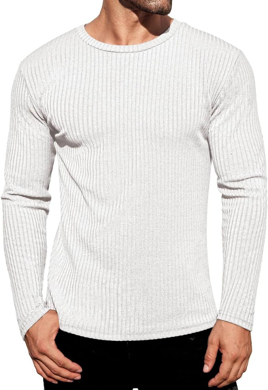 Ekouaer Men's Crew Neck Shirts Thermal Long Sleeves Blouse Stretchy Ribbed Tops Slim Fit Pullover Sweater S-XXL