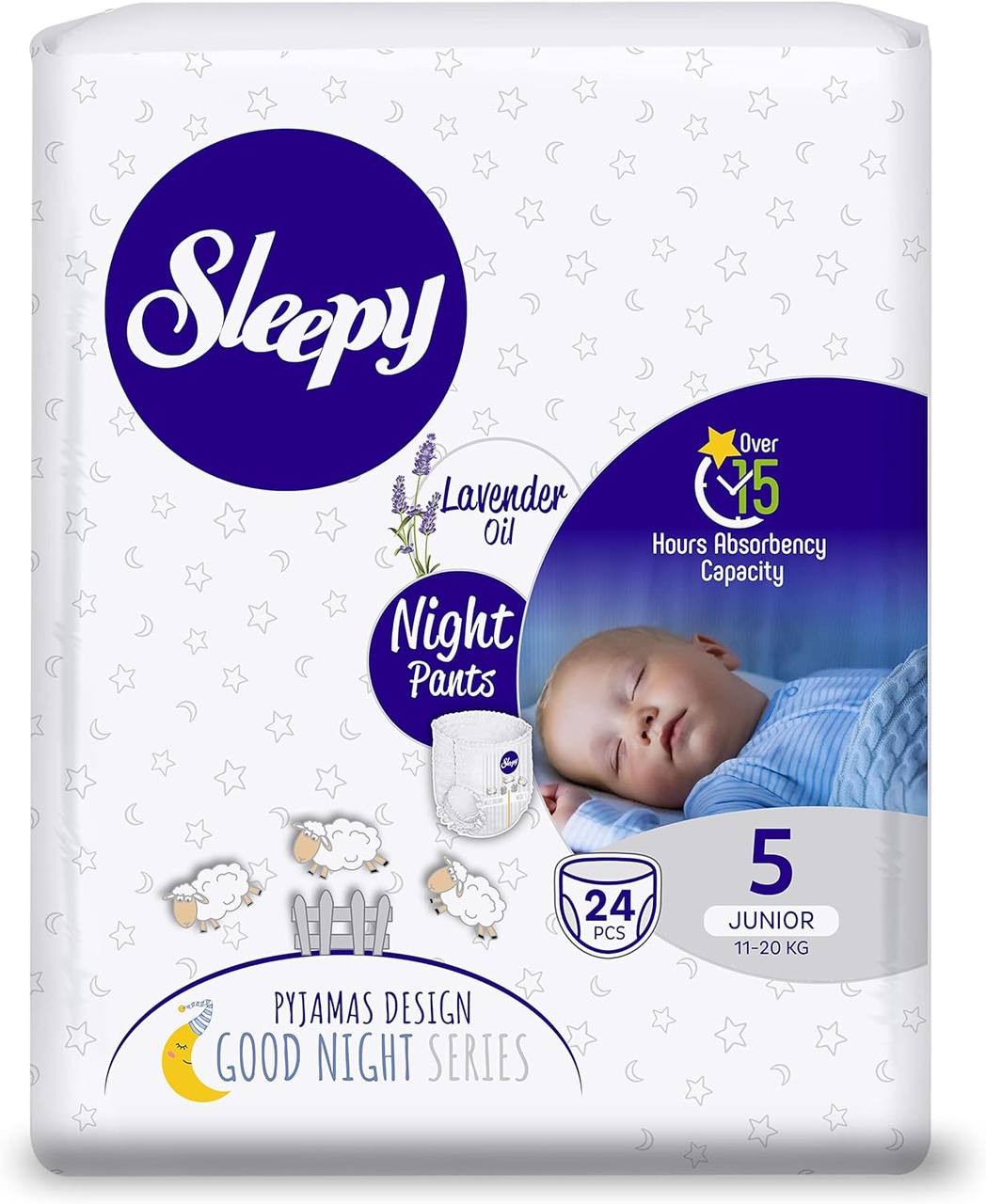 Overnight Slip-On Diaper Pants for Swaddler Babies -Disposable Leakproof Nappy Pants for Maximum 15hr Protection and Dry Night - Size 5 Junior (24-44Lbs, 24 Count)