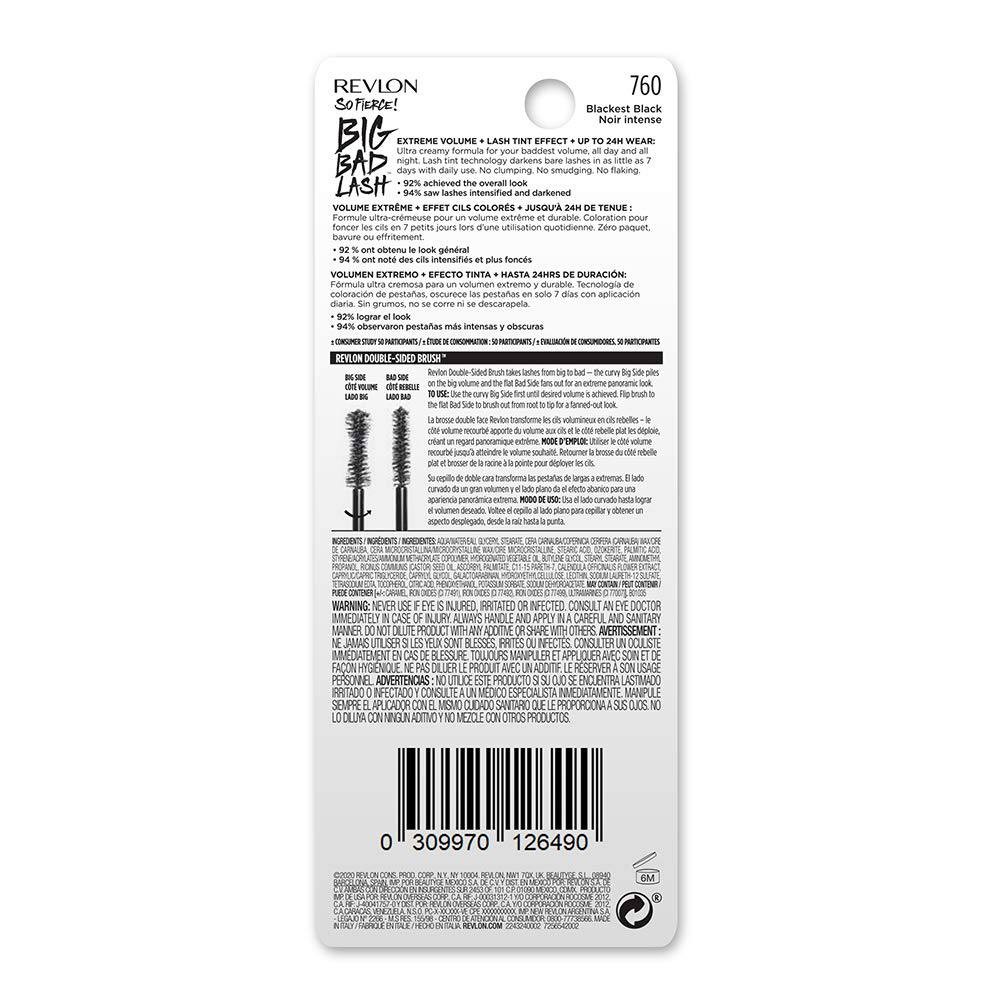 Mascara by Revlon, So Fierce Big Bad Lash Eye Makeup, Volumizing, Lasts up to 24 Hours, No Clump, Smudge Proof, Flake Proof, Blackest Black (760), 0.34 Fl Oz