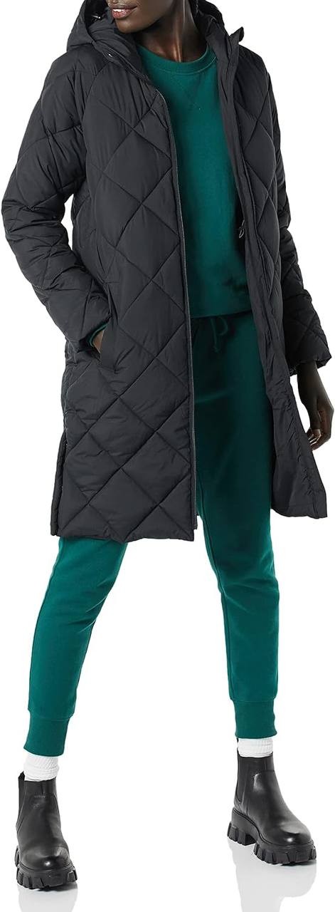 Essentials Women's Heavyweight Diamond Quilted Knee Length Puffer Coat