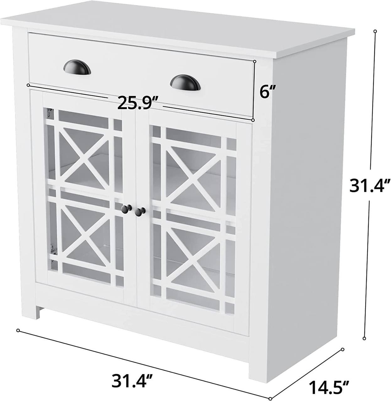 Cozy Castle Kitchen Storage Cabinet with Doors and Adjustable Shelf， 31.4" W x 31.4" H Freestanding Buffet Sidebord， Accent Cabinet for Kitchen， Dining Room， White