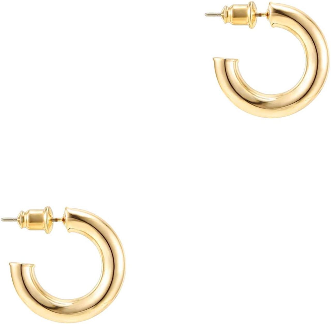 PAVOI 14K Gold Plated Lightweight Chunky Open Hoops | Gold Hoop Earrings for Women