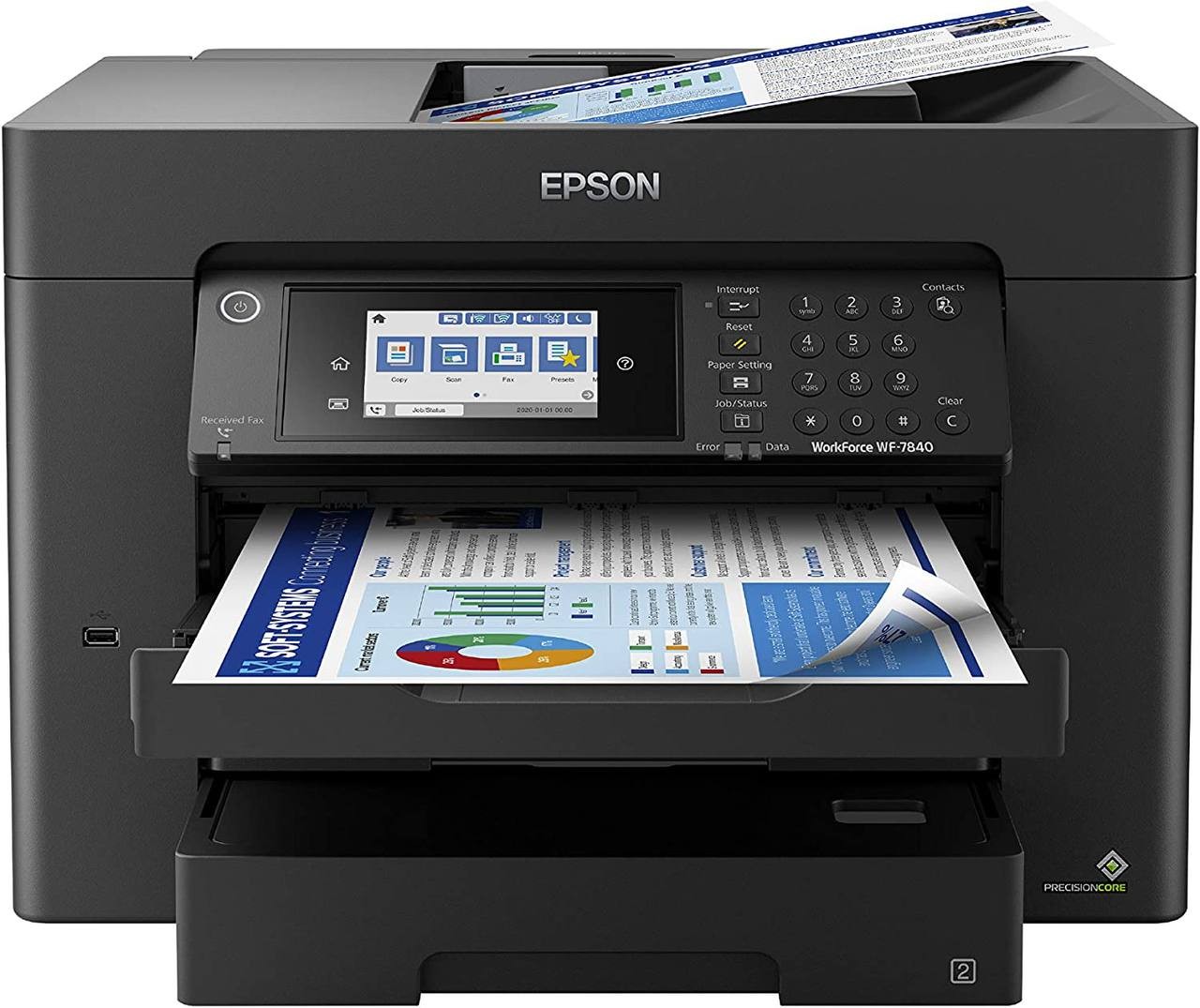 Epson Workforce Pro WF-7840 Wireless All-in-One Wide-Format Printer with Auto 2-Sided Print up to 13" x 19", Copy, Scan and Fax, 50-Page ADF, 500-sheet Paper Capacity, 4.3" Screen
